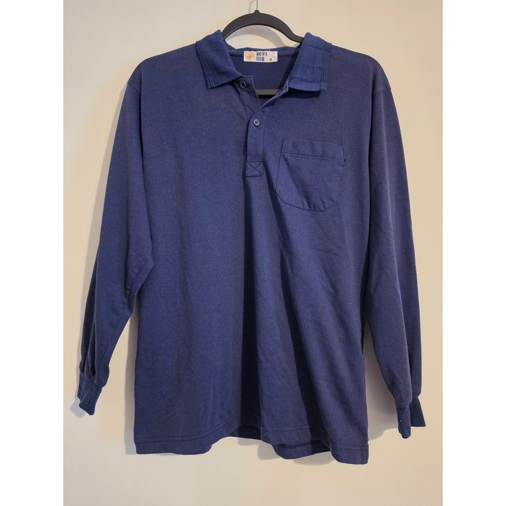 Vintage News US8 Polo Shirt Mens XL Blue Cotton Poly Long Sleeve Pocket Classic